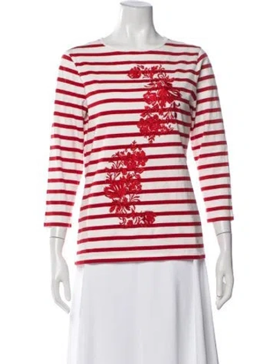 Pre-owned Ch Carolina Herrera Striped Crew Neck Top In Red
