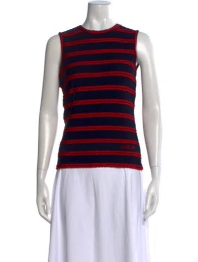 Pre-owned Ch Carolina Herrera Striped Crew Neck Top In Red
