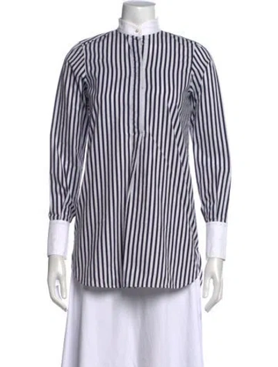 Pre-owned Ch Carolina Herrera Striped Long Sleeve Blouse In White