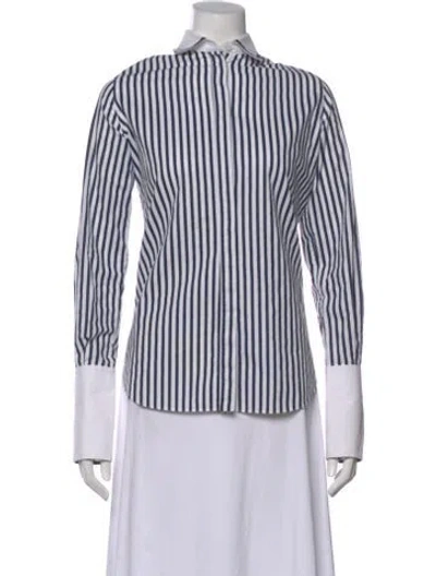 Pre-owned Ch Carolina Herrera Striped Long Sleeve Button-up Top In Blue