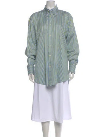 Pre-owned Ch Carolina Herrera Striped Long Sleeve Button-up Top In Blue