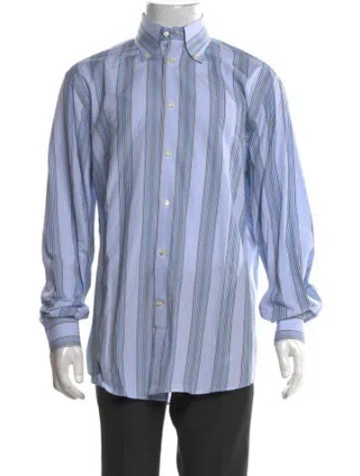 Pre-owned Ch Carolina Herrera Striped Long Sleeve Dress Shirt In Blue