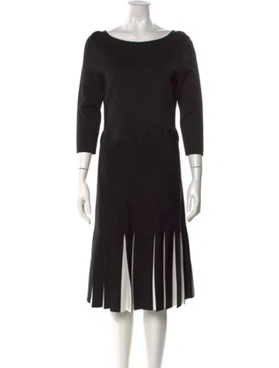 Pre-owned Ch Carolina Herrera Striped Midi Length Dress In Black