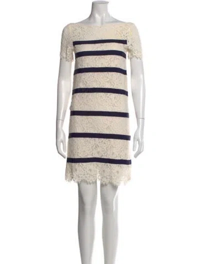 Pre-owned Ch Carolina Herrera Striped Mini Dress In White