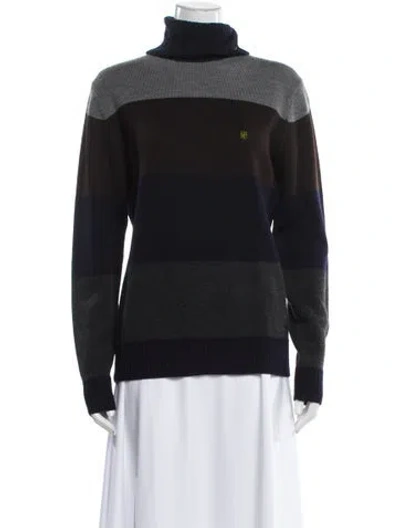Pre-owned Ch Carolina Herrera Striped Turtleneck Sweater In Blue