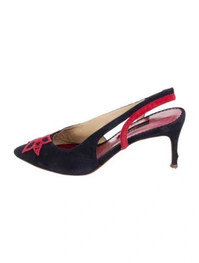 Pre-owned Ch Carolina Herrera Suede Colorblock Pattern Slingback Pumps In Blue