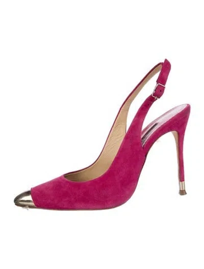 Pre-owned Ch Carolina Herrera Suede Colorblock Pattern Slingback Pumps In Pink