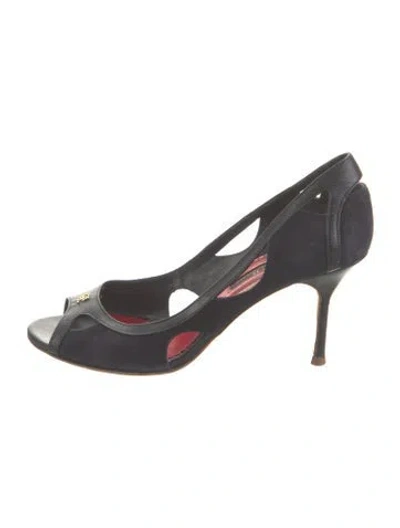 Pre-owned Ch Carolina Herrera Suede D'orsay Pumps In Black