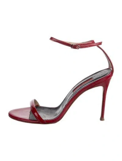 Pre-owned Ch Carolina Herrera Suede Sandals In Red