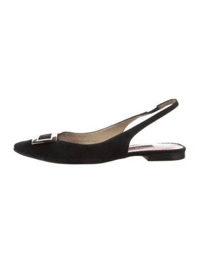 Pre-owned Ch Carolina Herrera Suede Slingback Flats In Gray