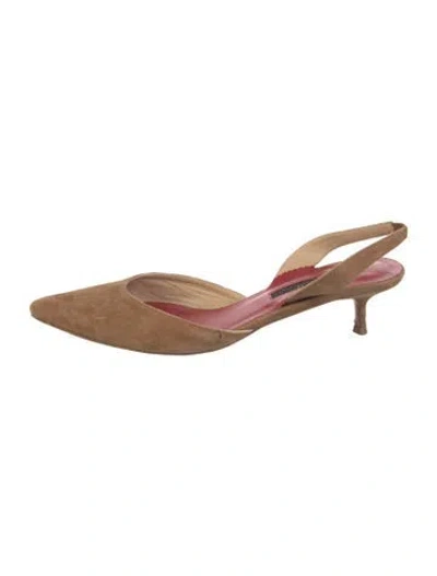 Pre-owned Ch Carolina Herrera Suede Slingback Pumps In Brown