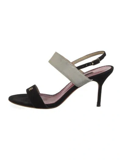 Pre-owned Ch Carolina Herrera Suede Slingback Sandals In Black