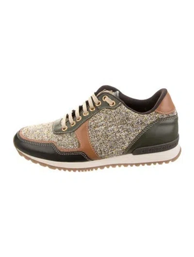 Pre-owned Ch Carolina Herrera Suede Tweed Pattern Sneakers In Neutrals