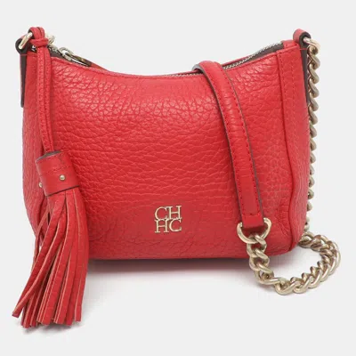 Pre-owned Ch Carolina Herrera Tassel Red Leather Chain Crossbody Bag