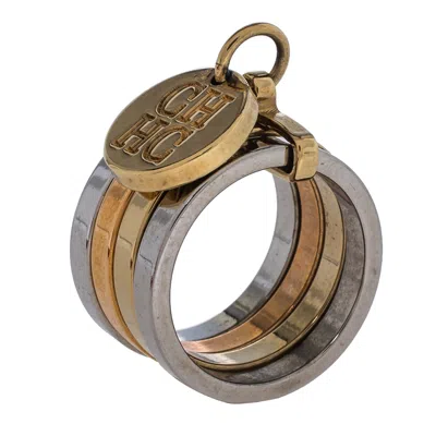 Pre-owned Ch Carolina Herrera Three Tone Metal Bands Charm Ring Size Eu 50.5