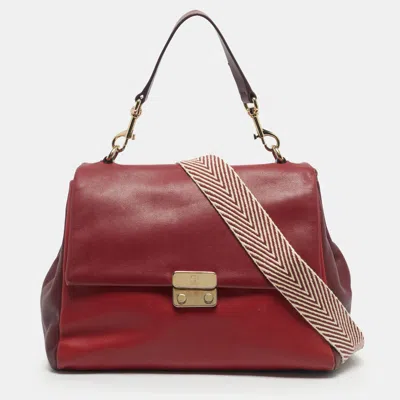 Ch Carolina Herrera Three Tone Red Leather Baret Top Handle Bag