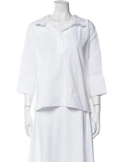 Pre-owned Ch Carolina Herrera Three-quarter Sleeve Blouse In White