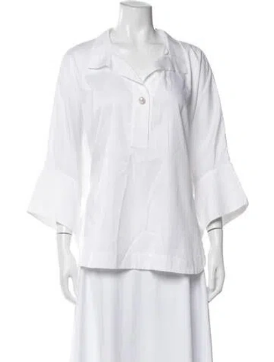 Pre-owned Ch Carolina Herrera Three-quarter Sleeve Blouse In White