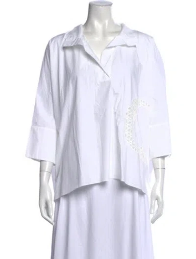 Pre-owned Ch Carolina Herrera Three-quarter Sleeve Blouse In White