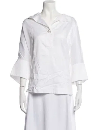 Pre-owned Ch Carolina Herrera Three-quarter Sleeve Blouse In White