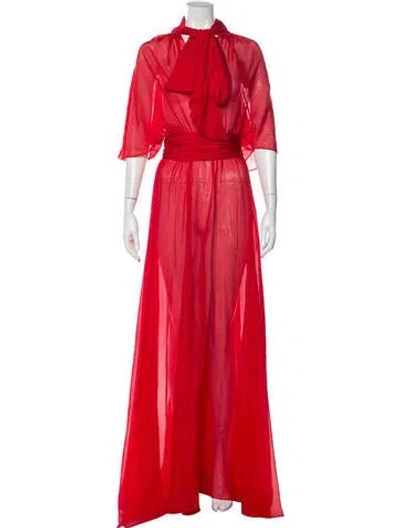 Pre-owned Ch Carolina Herrera Tie Neck Long Dress W/ Tags In Red
