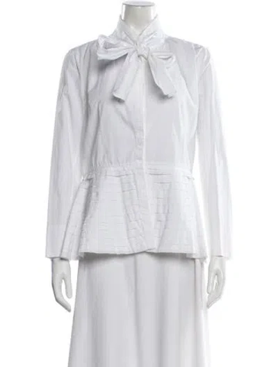 Pre-owned Ch Carolina Herrera Tie Neck Long Sleeve Blouse In Neutral