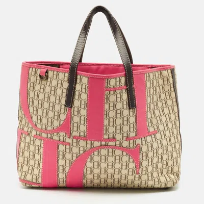 Pre-owned Ch Carolina Herrera Tricolor Monogram Canvas And Leather Shopper Tote
