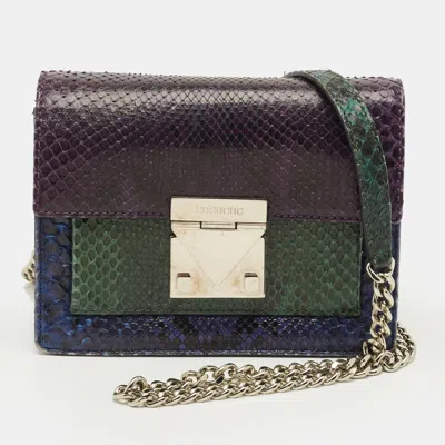 Pre-owned Ch Carolina Herrera Tricolor Python Flap Crossbody Bag In Multi