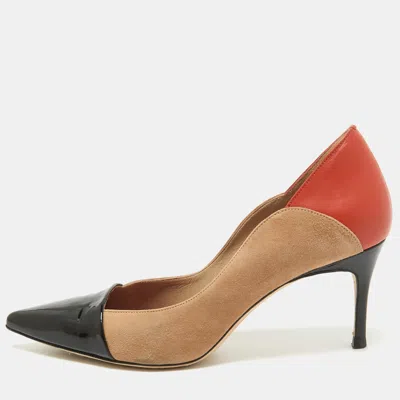 Pre-owned Ch Carolina Herrera Tricolor Suede And Leather Pointed Toe Pumps Size 36 In Black