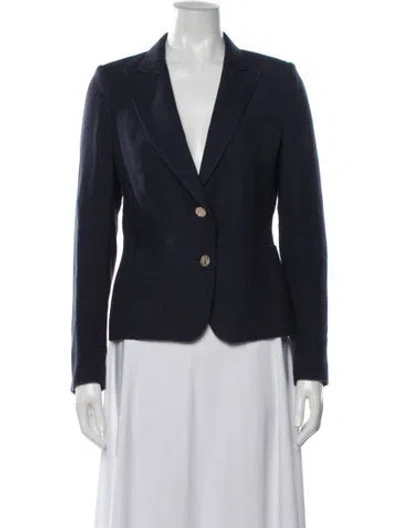 Pre-owned Ch Carolina Herrera Tweed Pattern Blazer In Blue