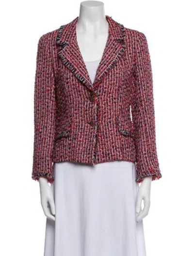 Pre-owned Ch Carolina Herrera Tweed Pattern Blazer In Red