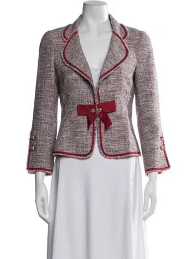 Pre-owned Ch Carolina Herrera Tweed Pattern Blazer In Red