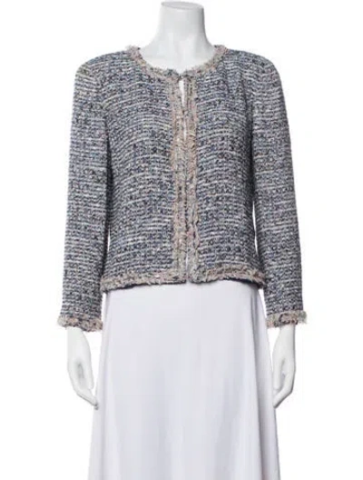 Pre-owned Ch Carolina Herrera Tweed Pattern Jacket In Blue