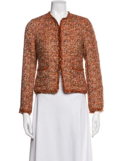 Pre-owned Ch Carolina Herrera Tweed Pattern Jacket In Brown/orange