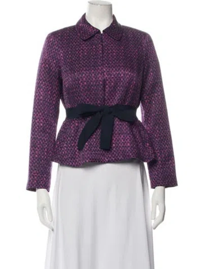 Pre-owned Ch Carolina Herrera Tweed Pattern Jacket In Purple