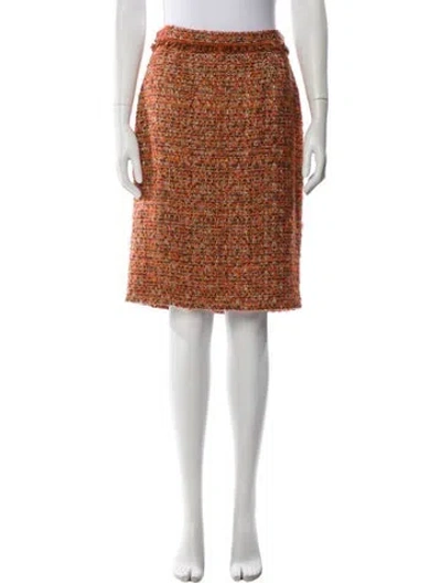 Pre-owned Ch Carolina Herrera Tweed Pattern Knee-length Skirt In Red