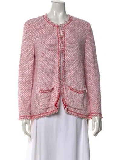 Pre-owned Ch Carolina Herrera Tweed Pattern Open Front Sweater In Pink