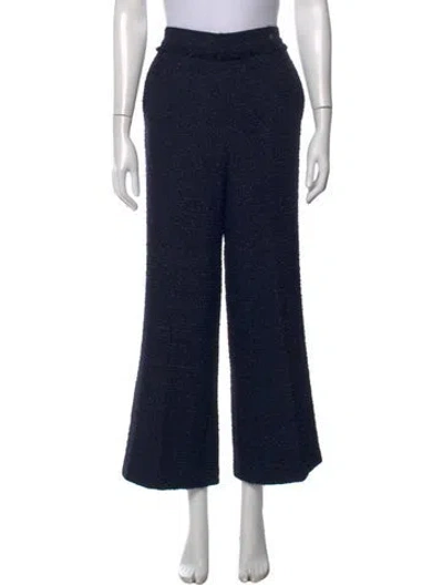 Pre-owned Ch Carolina Herrera Tweed Pattern Wide Leg Pants In Blue