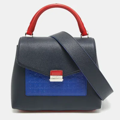 Ch Carolina Herrera Two Tone Monogram Leather Top Handle Bag In Multi