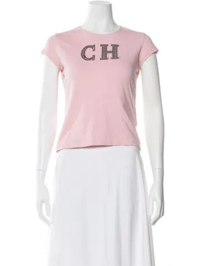 Pre-owned Ch Carolina Herrera Vintage Graphic Print T-shirt In Pink