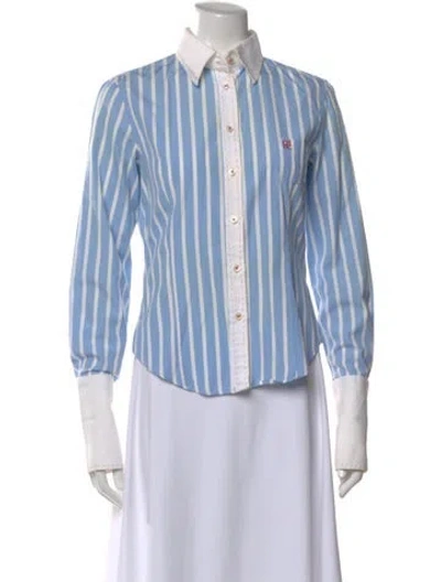 Pre-owned Ch Carolina Herrera Vintage Striped Blouse In Blue