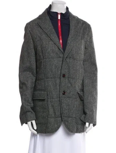 Pre-owned Ch Carolina Herrera Virgin Wool Plaid Print Coat In Gray