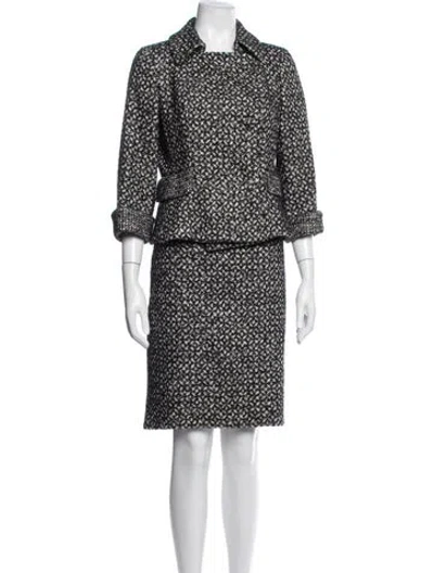 Pre-owned Ch Carolina Herrera Virgin Wool Tweed Pattern Skirt Set In Multicolor
