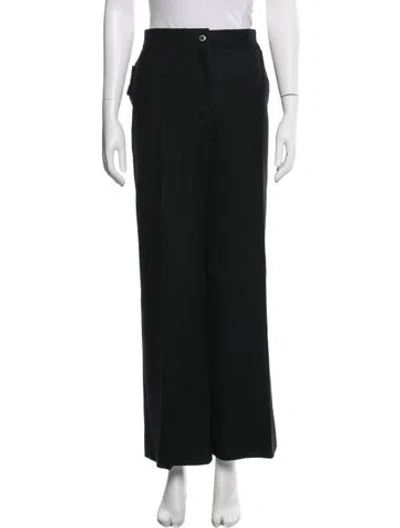 Pre-owned Ch Carolina Herrera Virgin Wool Wide Leg Pants In Black