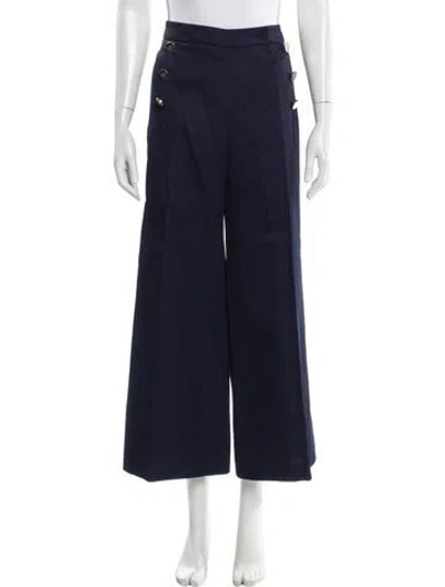 Pre-owned Ch Carolina Herrera Virgin Wool Wide Leg Pants In Blue
