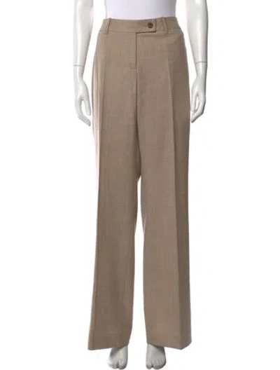 Pre-owned Ch Carolina Herrera Virgin Wool Wide Leg Pants In Neutral