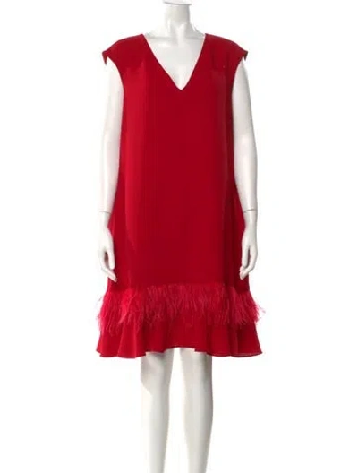Pre-owned Ch Carolina Herrera V-neck Knee-length Dress In Red
