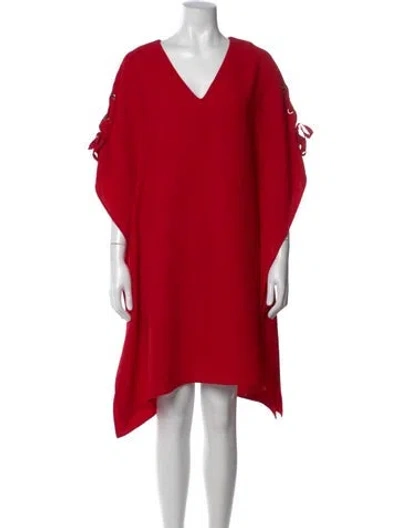 Pre-owned Ch Carolina Herrera V-neck Knee-length Dress In Red