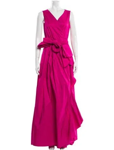 Pre-owned Ch Carolina Herrera V-neck Long Dress In Purple
