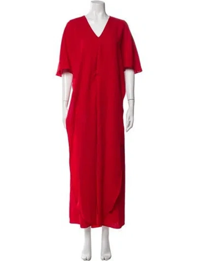 Pre-owned Ch Carolina Herrera V-neck Long Dress In Red